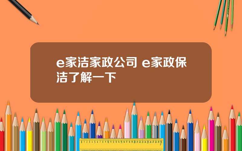 e家洁家政公司 e家政保洁了解一下